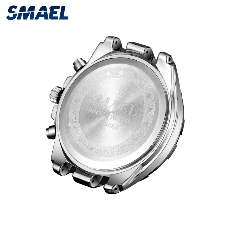 SMAEL Роскошные мужские часы с ремешком из нержавеющей стали, брендовые кварцевые часы для мужчин, водонепроницаемые деловые наручные часы с датой, мужские часы 9063