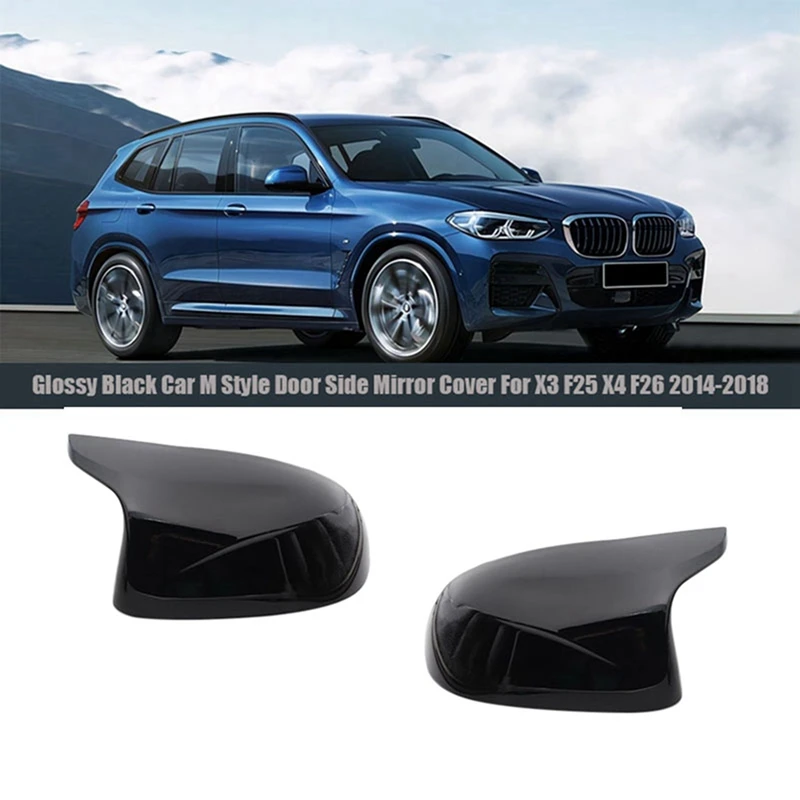 Glossy Black Car M Style Door Side Mirror Cover Rear Mirror Cap For BMW