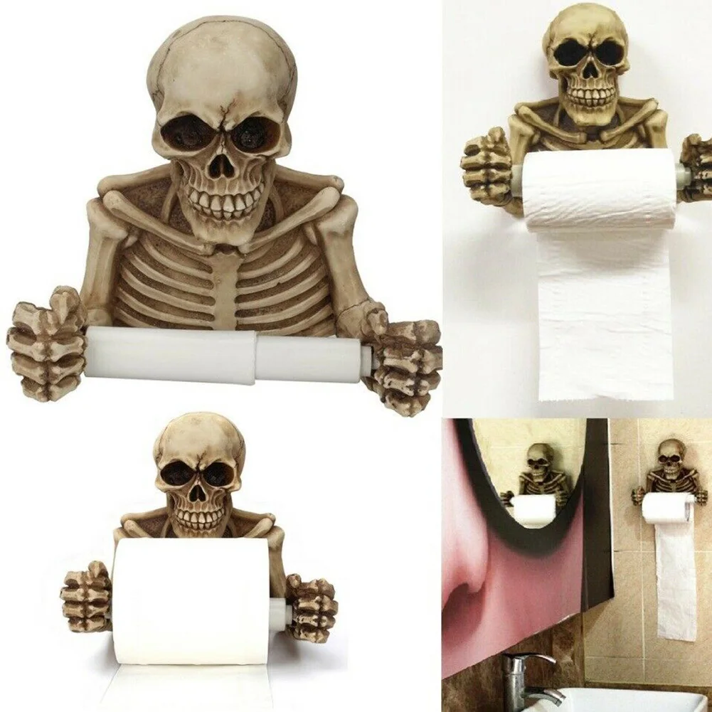 Skull Toilet Paper Roll Holder Wall Mount Dry Towel Bathroom Home Decor