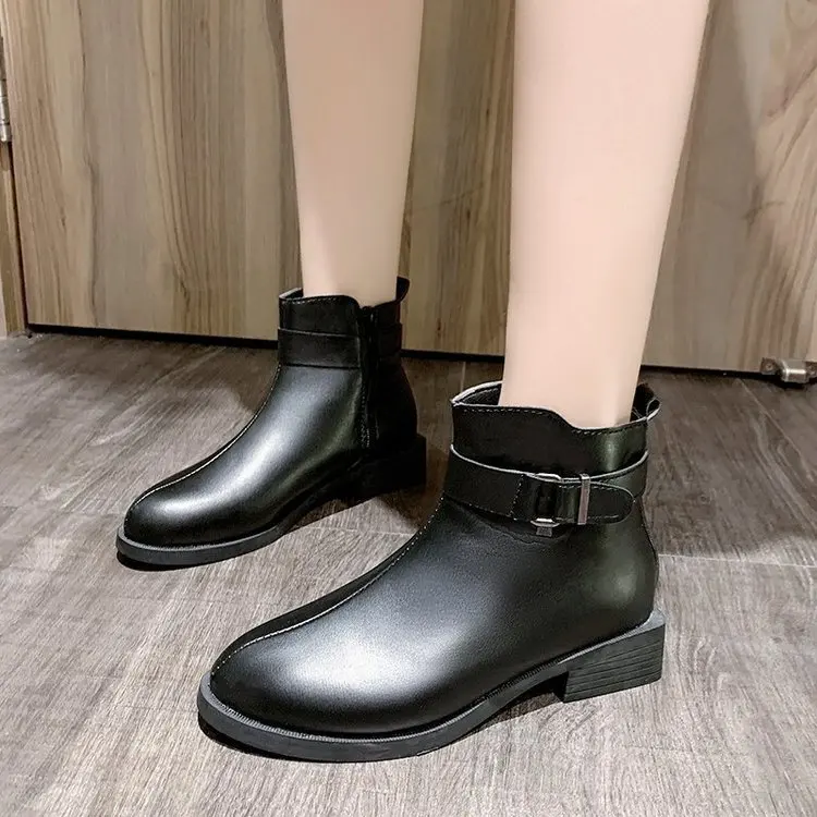 2020 Fashion Autumn Women's Boots Lady Thick Square Heel Zipper Outdoor Shoes Winter Female Casual Black Low Heel Ankle Boots