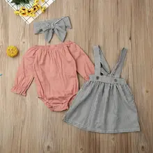 Одежда для девочки-подростка, детская юбка комплект из 3 предметов, комбинезон, боди, юбка на лямках повязка на голову, комплект для новорожденных от 0 до 24 месяцев