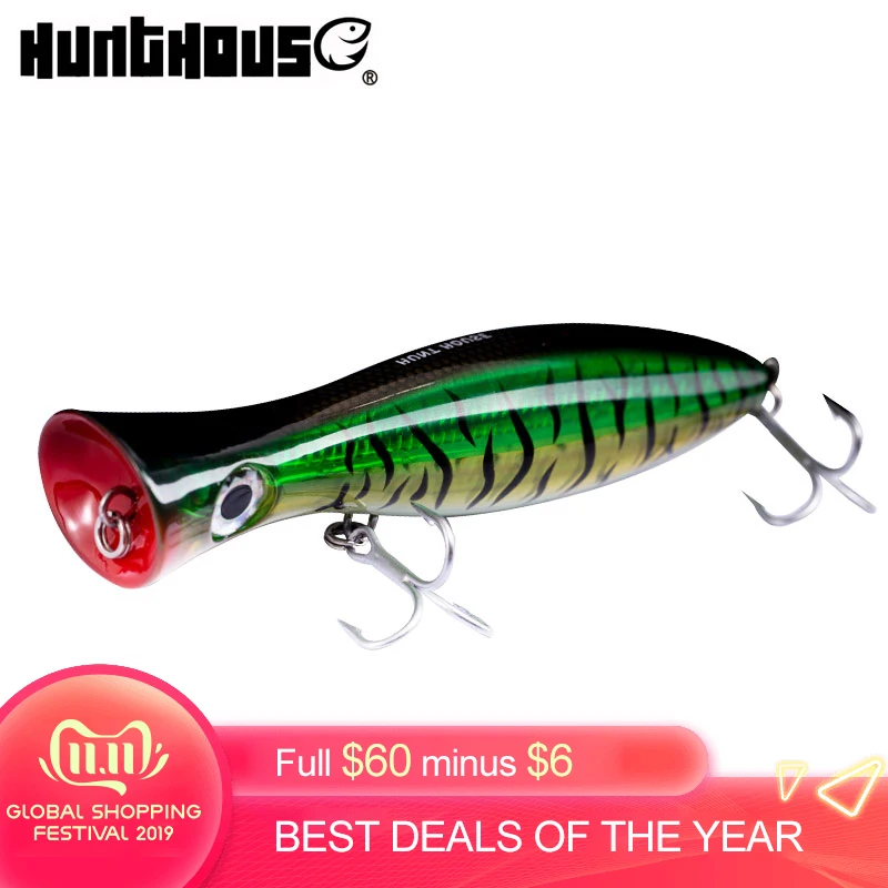 Hunthouse sea fishing lure gt popper tuna lure saltwater sea fishing hard bait topwater 200/160/120mm 150/83/43g mustad hooks