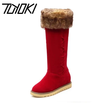

Russia Women Winter Warm Knee High Boots Fashion Woman Round Toe Long Plush Snow Boot Flat Shoes Woman Botas Mujer Size 34-43