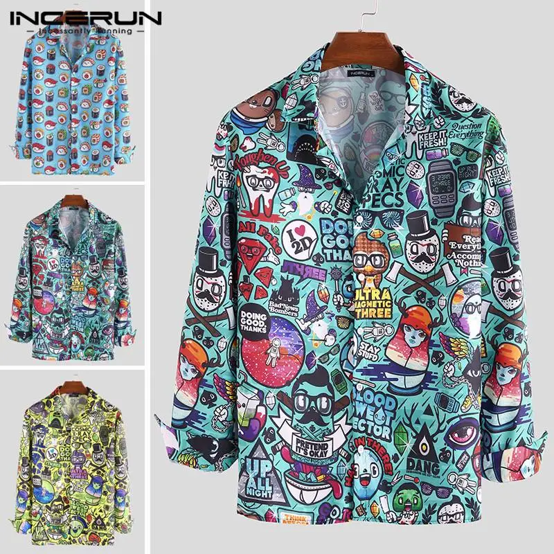 Autumn Cartoon Printed Men Shirts Lapel Fashion Chic Button Long Sleeve Casual Brand Blouse Funny Basic Shirts Men 2020 INCERUN Autumn Cartoon Printed Men Shirts Lapel Fashion Chic Button Long Sleeve Casual Brand Blouse Funny Basic Shirts Men 2020 INCERUN