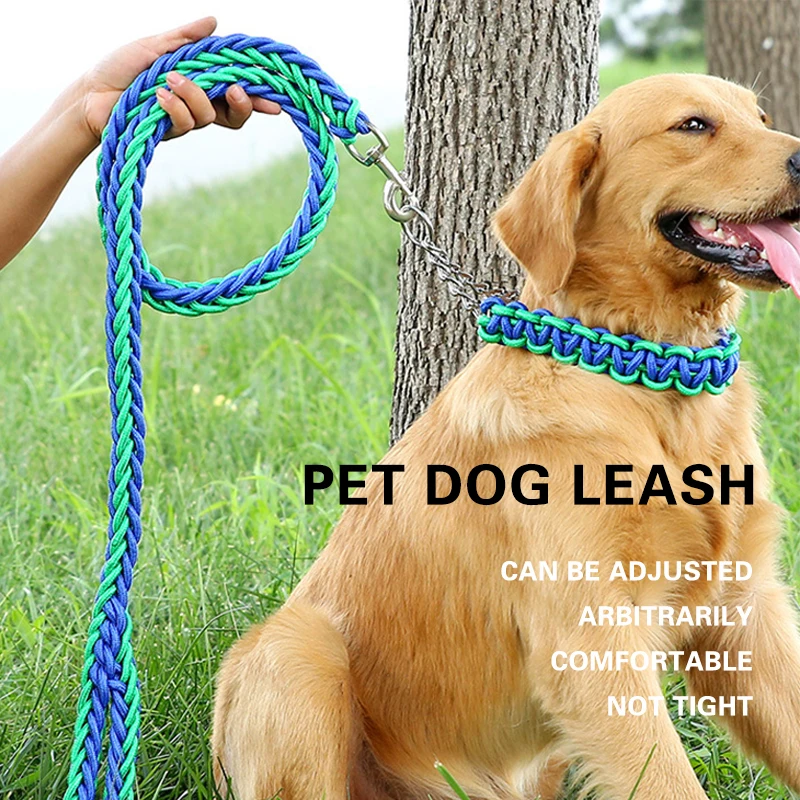 Dog Leash And Collar Set Durable Knitted Pet Collar With P Chain For