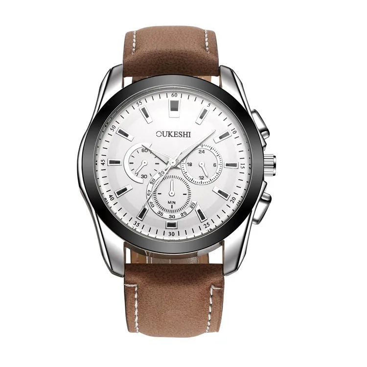 

Oukeshi Brand Men Outdoor Sports Watch Large Dial Three-Eyed Suede Leather Belt Casual Watch
