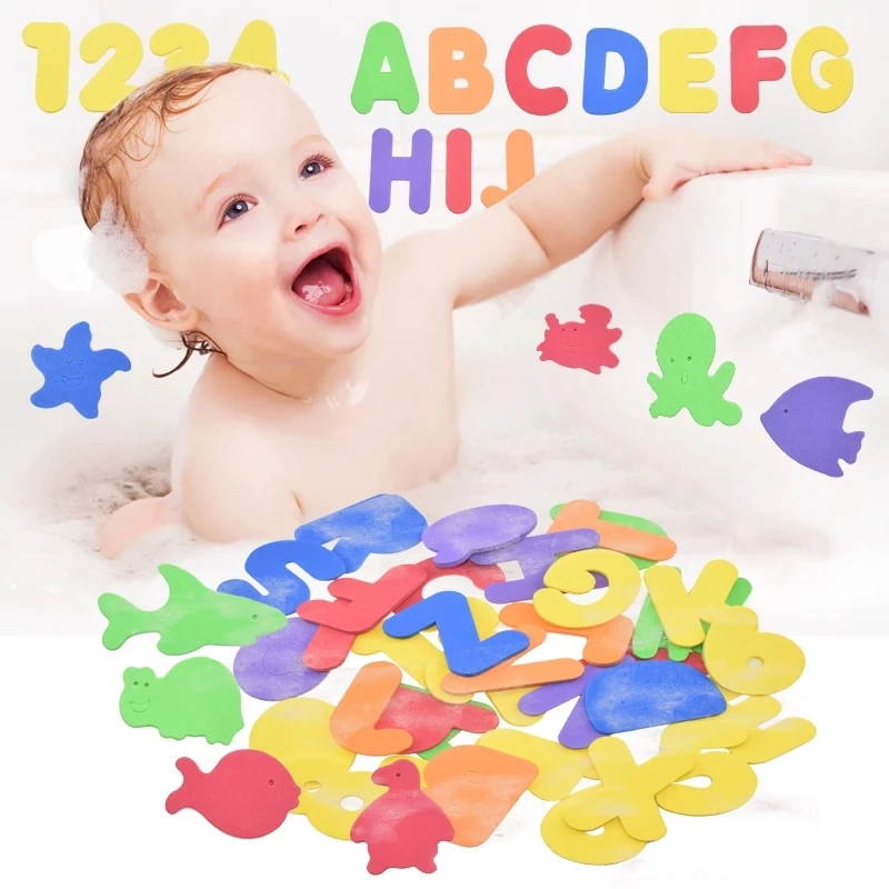 

Alphanumeric Letter Puzzle Bath Toys Soft EVA Kids Baby Bathroom Water Toys Early Educational Suction Up Fish Bathing Toy