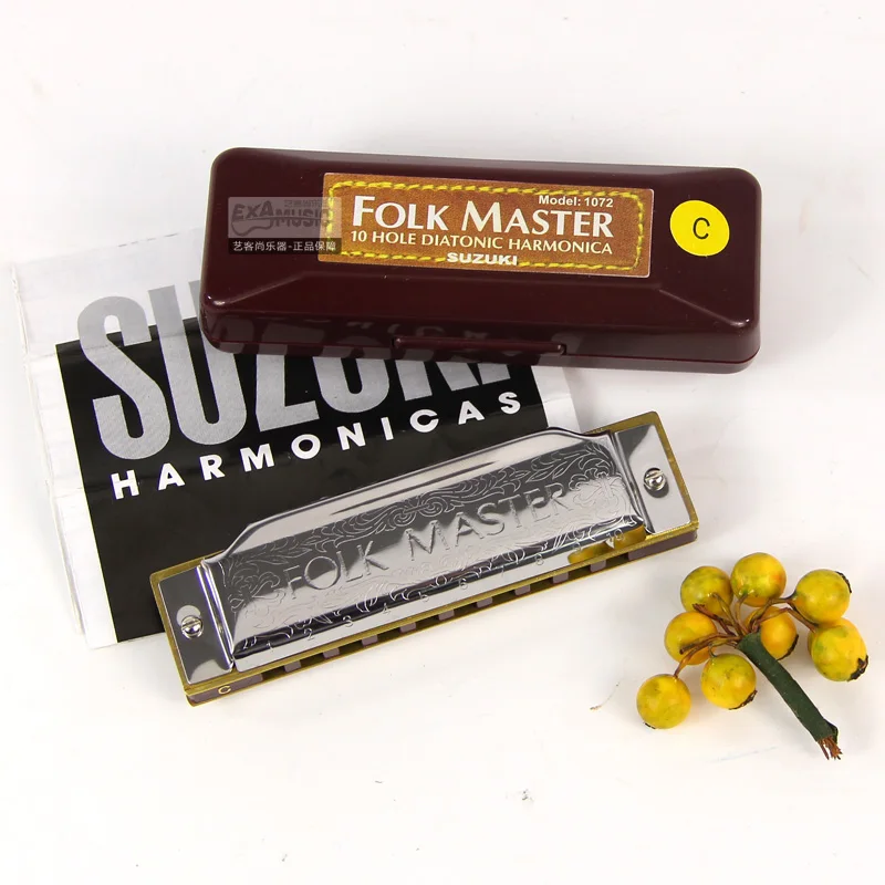 Suzuki Key of C Harmonica 1072-C Folkmaster Standard 10-Hole Diatonic Harmonica 20 Tone for Beginner