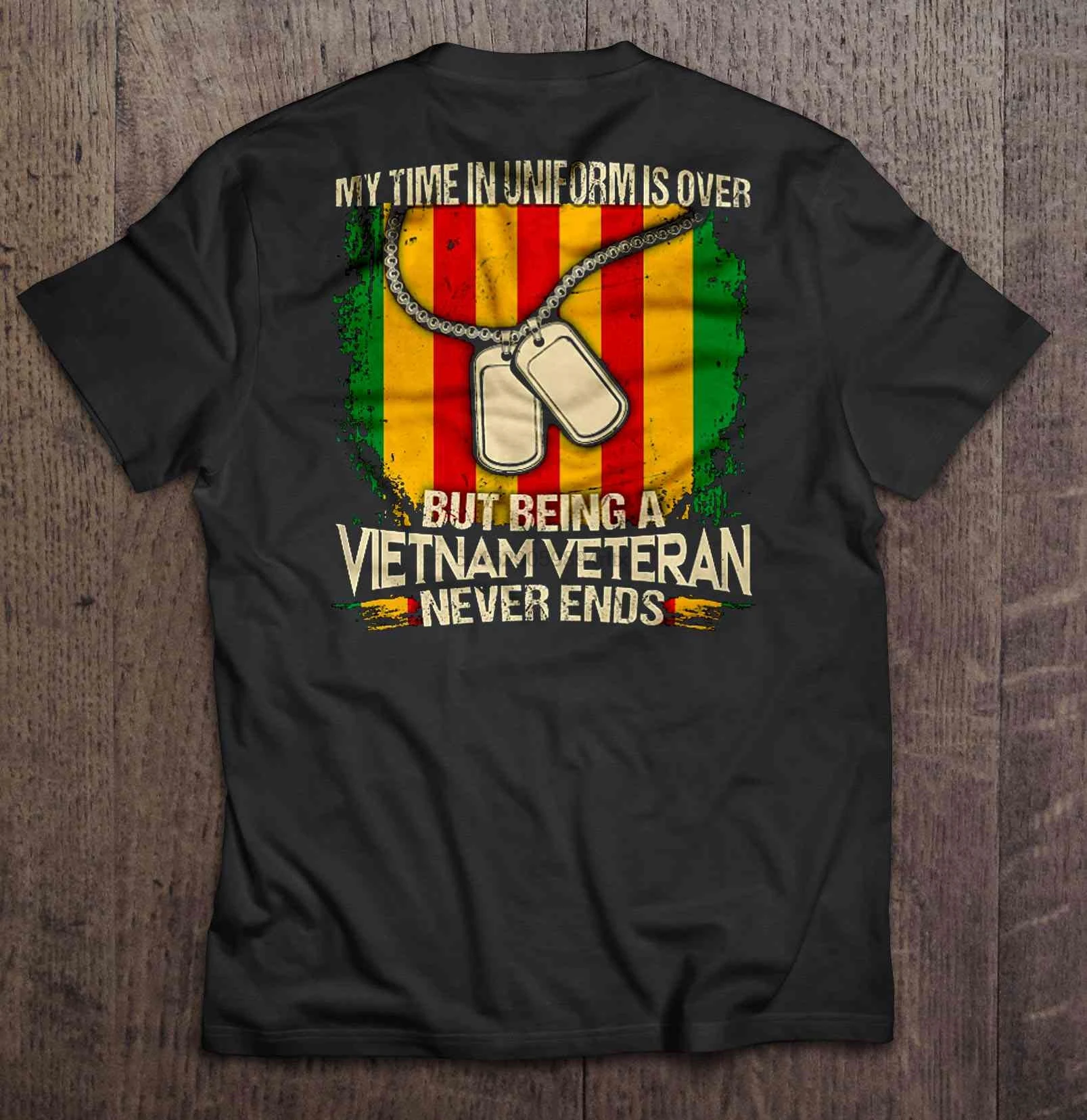 Мужская забавная футболка модная My Time In Uniform Is Over But Be A Vietnam Veteran Never Ends Version2 женская
