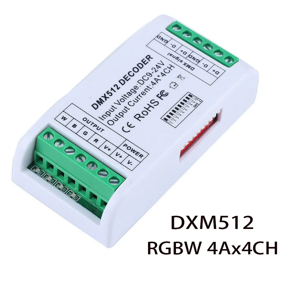 Светодиодные ленты контроллер по протоколу DMX 512 декодер led RGB 3CH RGBW 4CH контроллер консоли Применение декоративное освещение дома огни Диммер 12 V-24 V