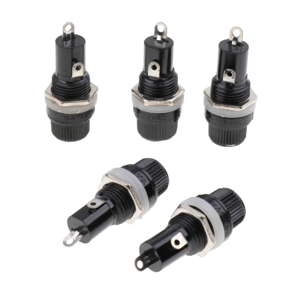 Black 5 Pieces AC 15A 125V 10A 250V Screw Cap Panel Mounted 5x20mm Fuse Holders Fit for: 5 x 20mm / 0.2 x 0.8 Fuses