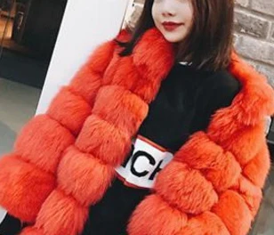 Red Модные милые новые зимние пальто для женщин шуба из искусственного лисьего меха размера плюс женские стоячий воротник с длинным рукавом искусственный мех куртка меховой жилет Fourrure - Цвет: Red