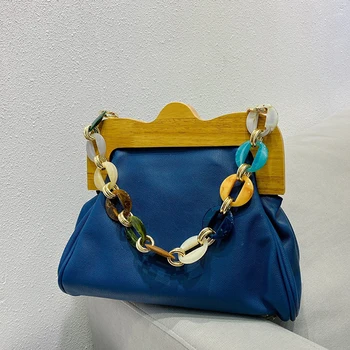 

Fashion Wooden Clip Shoulder Bag For Women Acrylic Chain Women's Handbag Casual Solid Shell Ladies Hand Bags Women Bag 2020 New