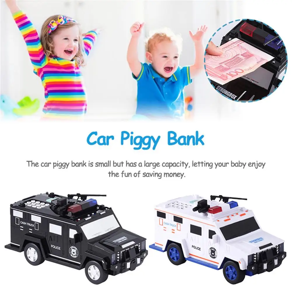 

Multifunctional Car Piggy Bank Voice Switching Police Car Model Piggy Bank Kids Educational Toy Perfect Gifts