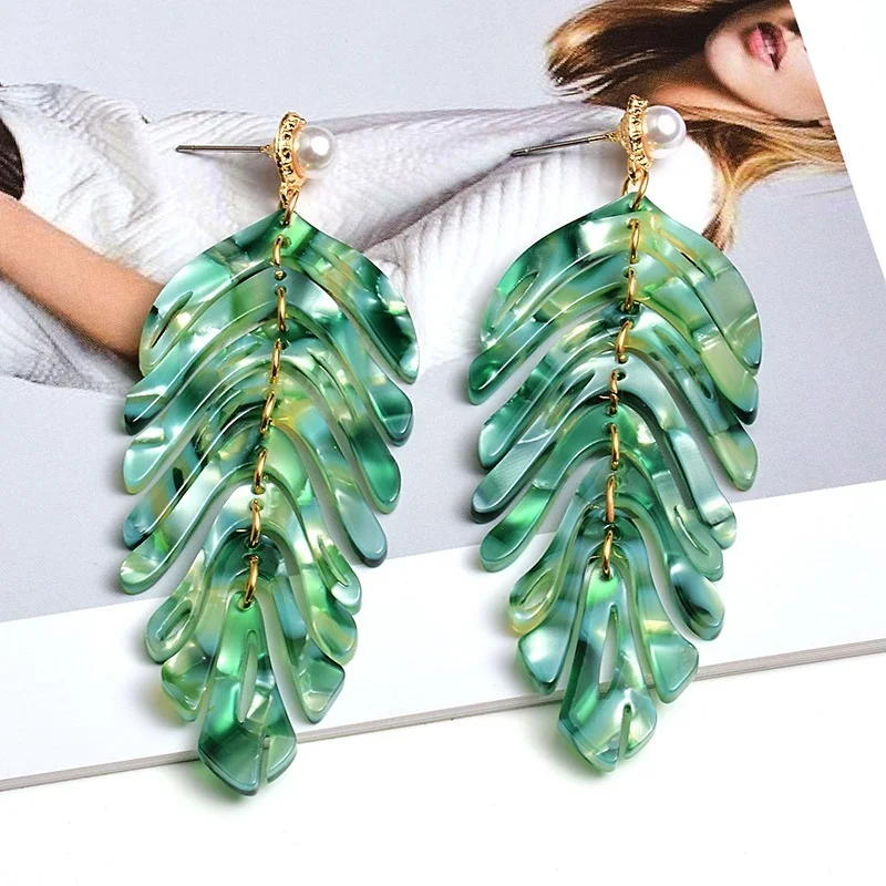 

Statement Acrylic Long Earrings Fashion Trend Leaf-Shaped Drop Earring Fine Jewelry Accessories for Women Wholesale