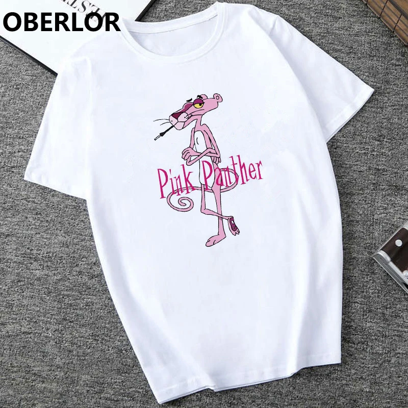 

Summer New Style T Shirt Women Cute Pink Panther Cartoon Print Short Sleeve Cotton Spandex Women Tops Slim Fit Women Tshirt
