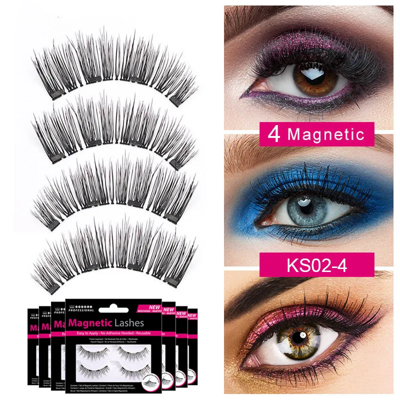 Genailish 4 Magnetic Eyelashes Natural False Eyelash Magnetic Reusable 3D Fake Eye Lashes Extension Soft Eye Lash KS02-4 - Цвет: KS02-4