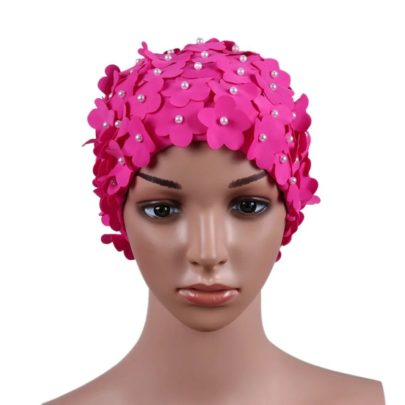 Женская шапочка для плавания с жемчугом и трехмерными лепестками, женская дизайнерская шапочка с цветами, тонкая трехмерная шапочка для плавания с лепестками, s