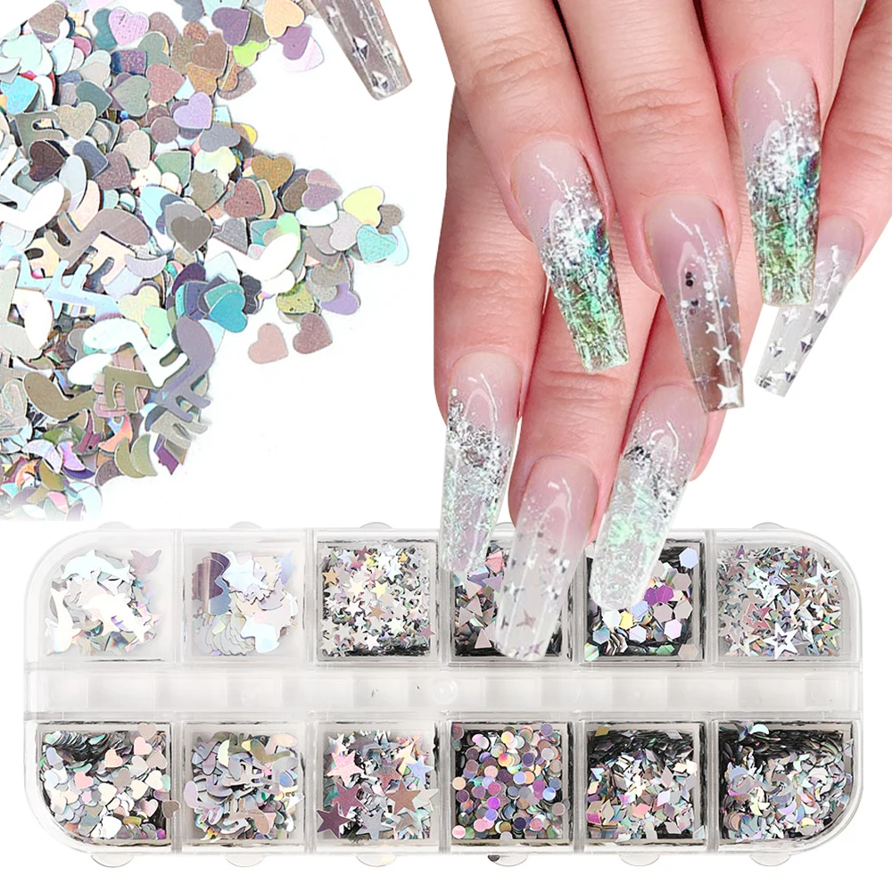 3D Laser Heart Sequins Holographic Nail Glitter Flakes Paillette Art Accessories Foil Decoration | Красота и здоровье