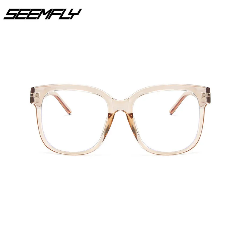 SEEMFLY Black frame glasses female big box plain face anti-blue light glasses retro big face net red with flat mirror computer