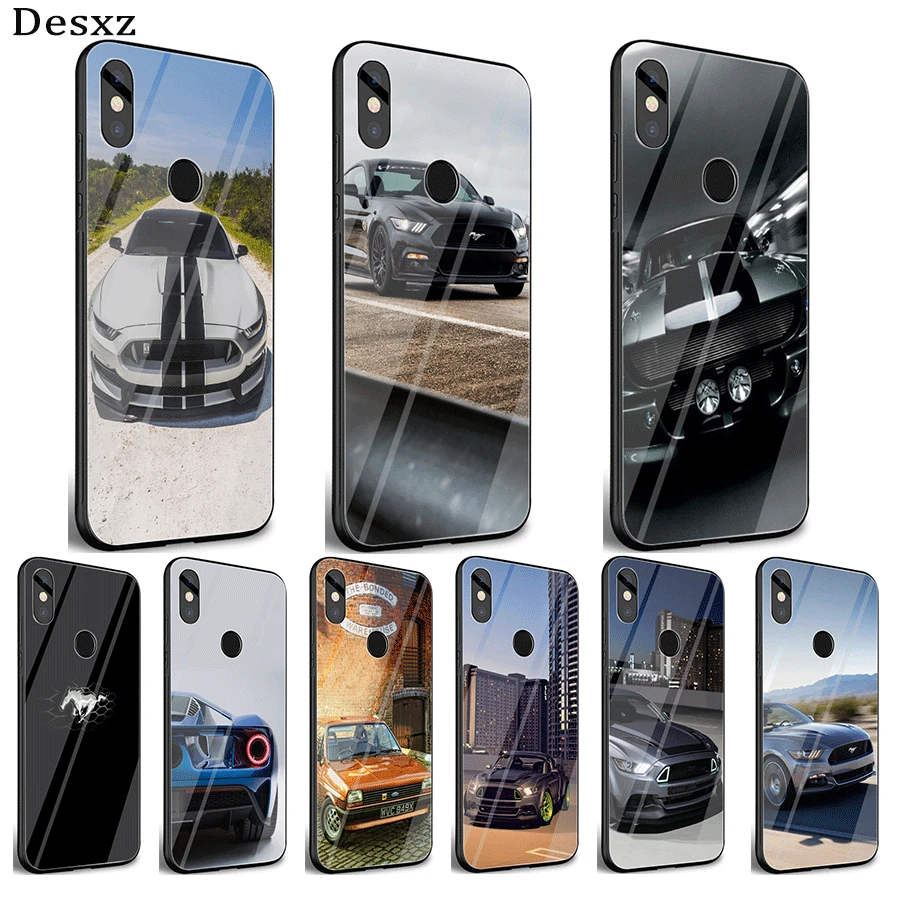 Mobile Phone Glass Case for Xiaomi Mi Note 5 6 7 Pro F1 A1 A2 4X 5X 6X 9 Cover sport car Mustang Logo | Мобильные телефоны и