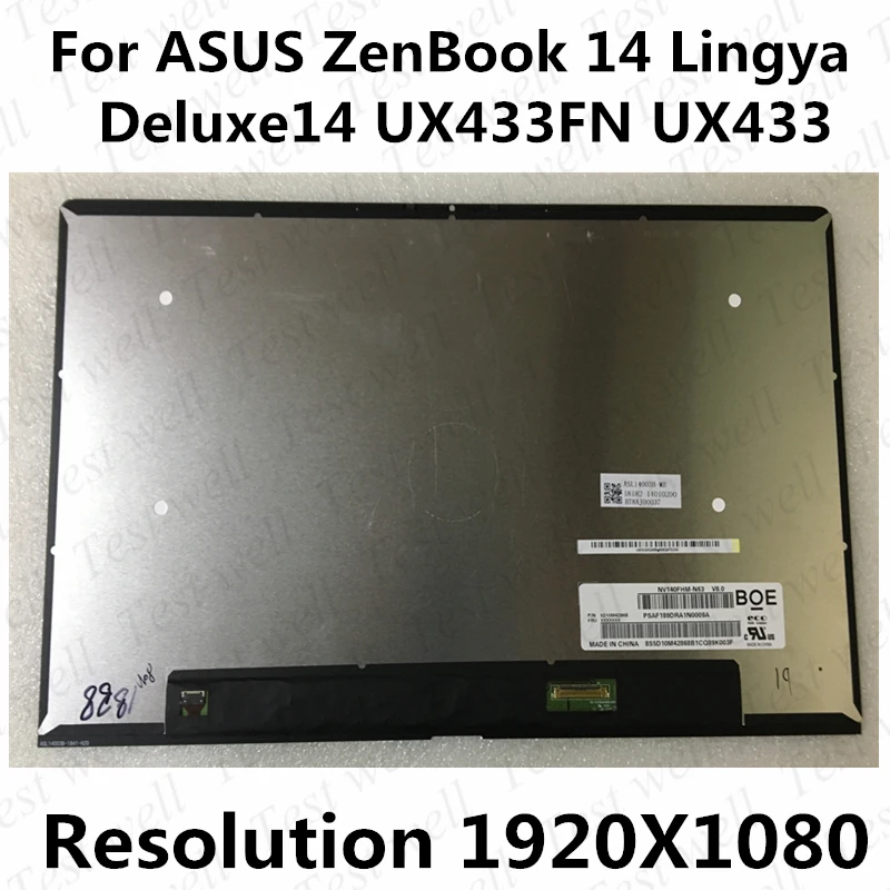 

14-inch original display for ASUS ZenBook 14 Lingya Deluxe14 UX433FN U4300 UX433FA UX433 LCD screen assembly 1920X1080