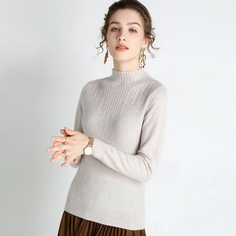 

New Style Cashmere Sweater Women's Pullover Thin Base Shirt Half-Turtle-Neck Sweater Korean-style Slim Fit Long Sleeve Warm Unde