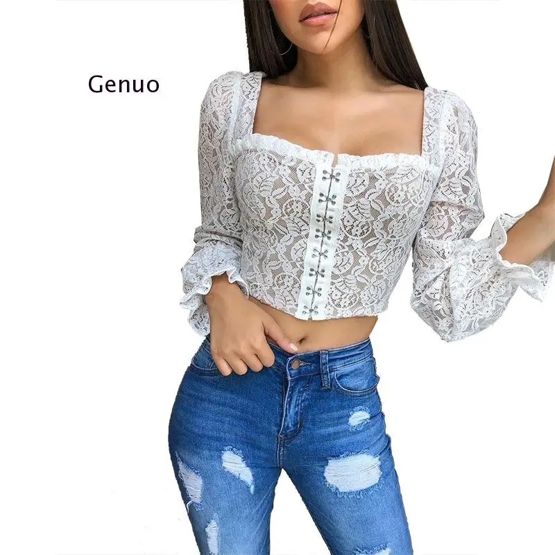 

Женская шифоновая блузка в стиле бохо, повседневная короткая рубашка с квадратным воротником и длинными рукавами-фонариками, женские осенние топы с цветочным принтом, мода 2021