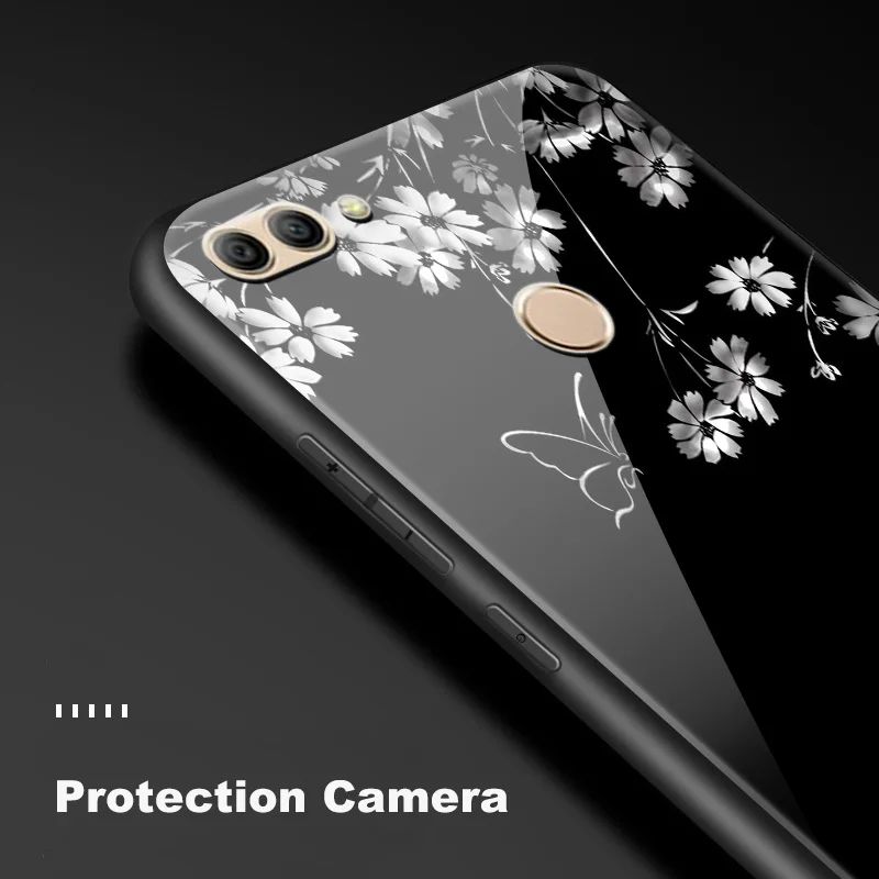 Для huawei P20 P30Lite Plus Honor 6X дизайн Цветочный закаленное стекло чехол Nova3i P Smart+ Pro Y6 Y7 Prime Y9 Pro сумка