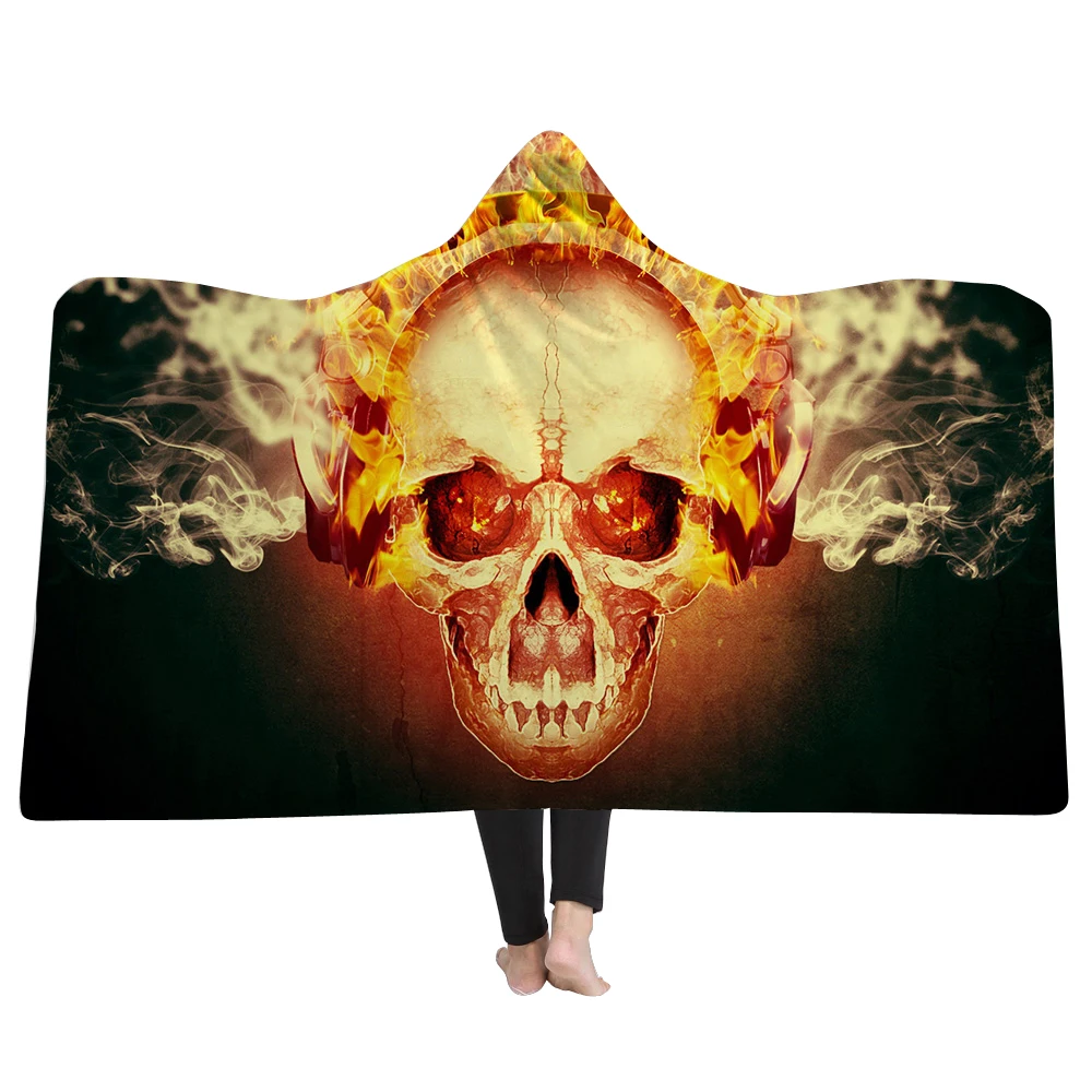 Hallowen Creppy 3D печатных череп носимых с капюшоном одеяло для взрослых коралловый флис теплый флис Толстовка плед - Цвет: N