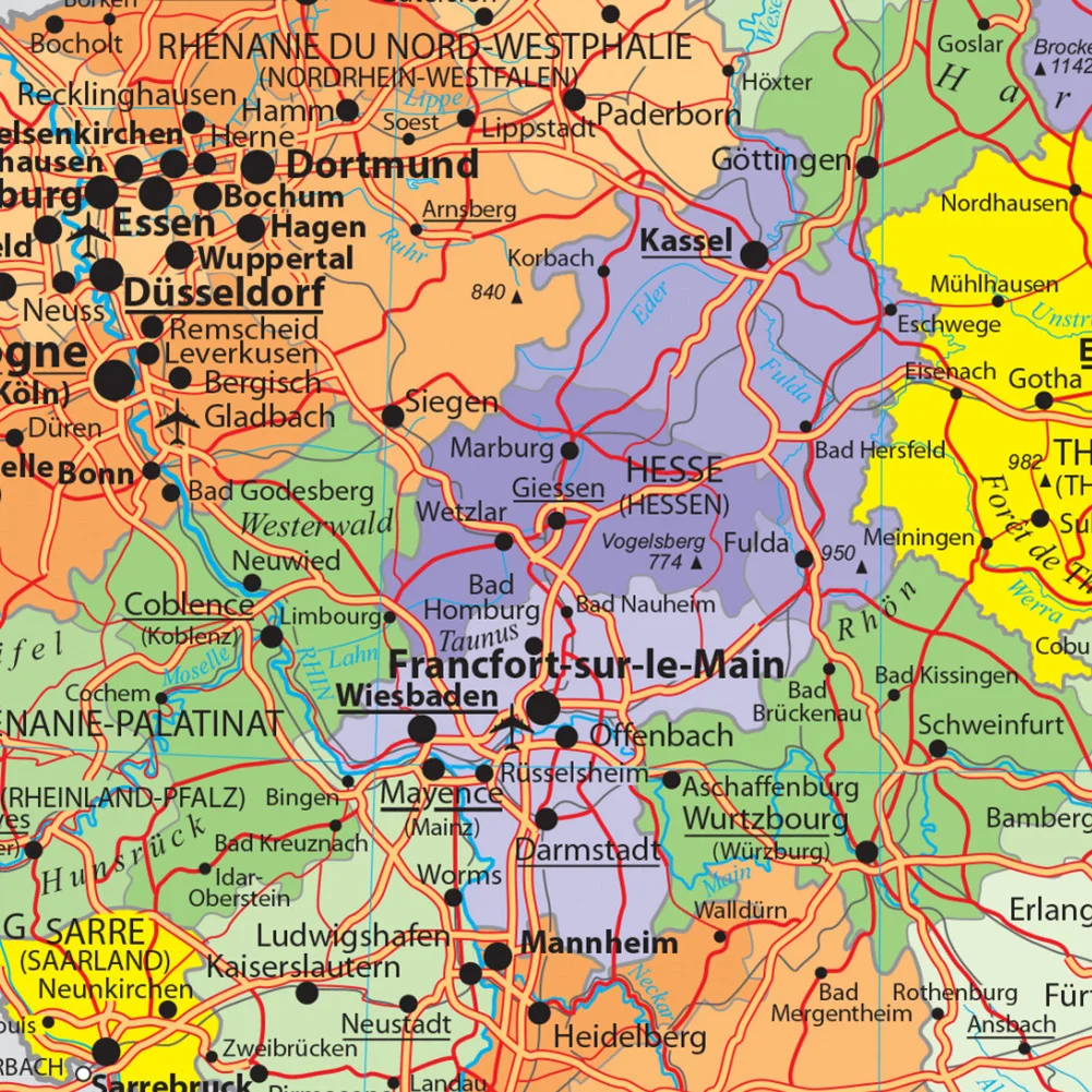 60*90 cm The Germany Political and Traffic Map In French Wall Art Poster Canvas Painting Home Decoration School Supplies