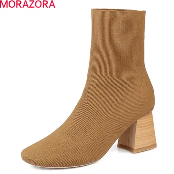

MORAZORA 2020 New arrival fashion women boots autumn winter black apricot color ladies shoes autumn winter ankle boots