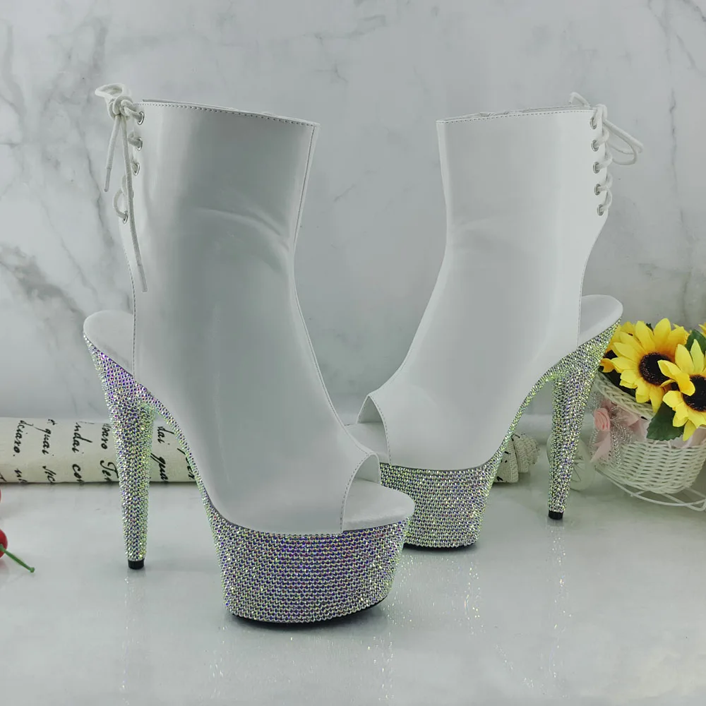 

Leecabe 7inche Pole dance boot with diamond covered High Heel platform open toe Pole Dance boots