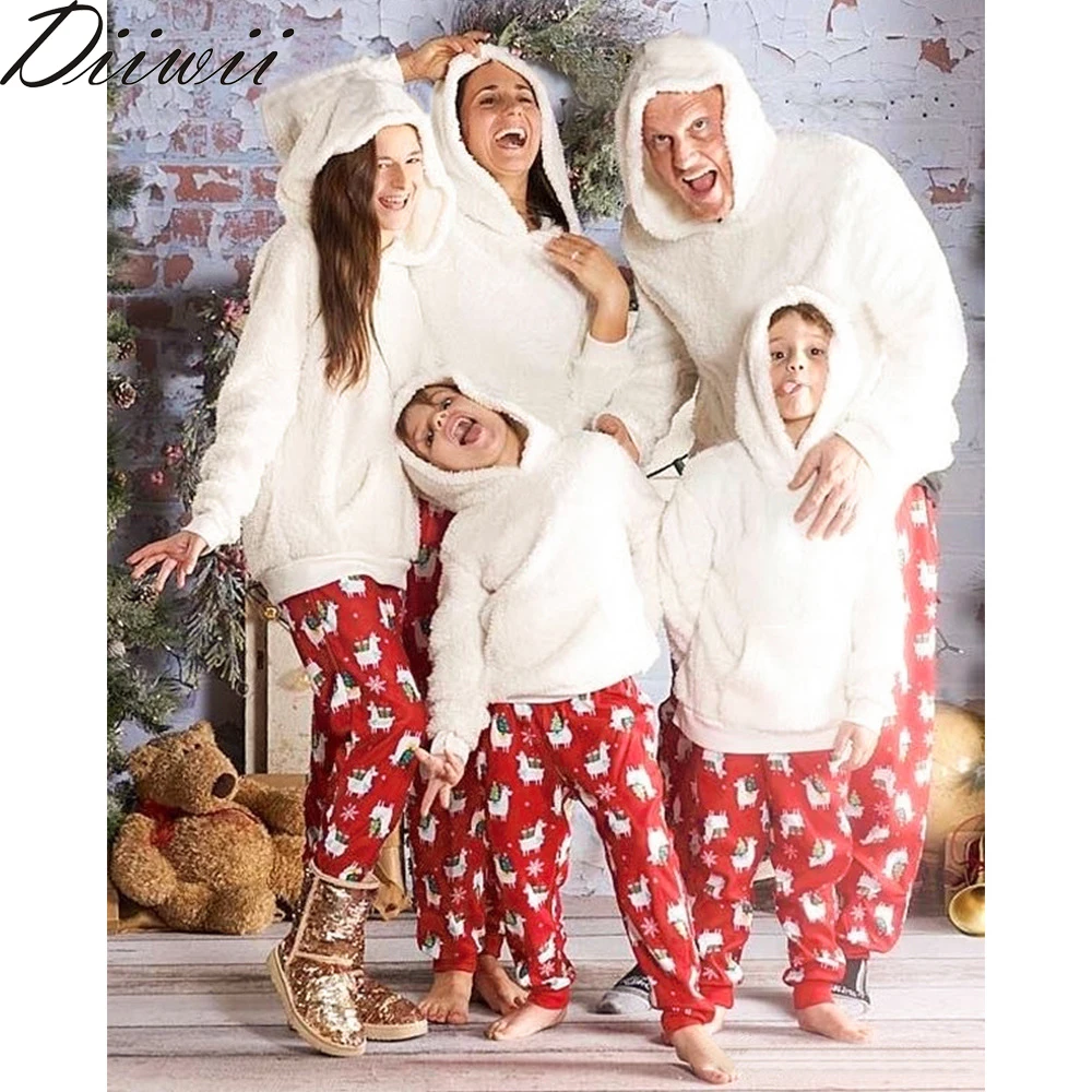 

DiiWii Hot Style Alpaca Printed Christmas Parent ChildÂ Warm Hooded Set Of Two Pieces