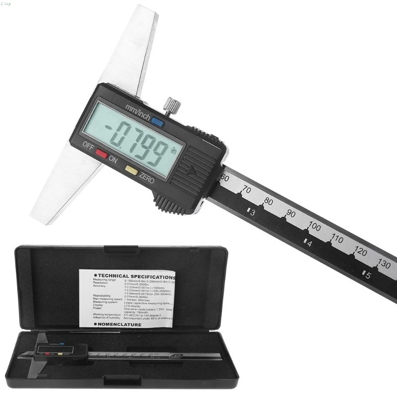 

0-150mm 6" Metric Imperial Digital Depth Vernier Caliper Micrometer Stainless Steel Electric Digital Depth Gauge