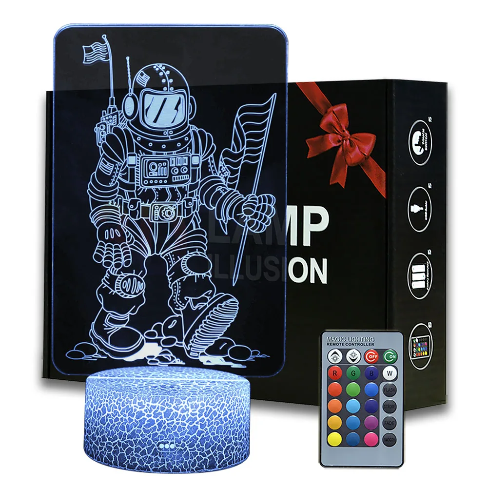

Ночник с 3D иллюзией, настольная лампа с рисунком астронавта, Детская прикроватная лампа для домашнего декора комнаты, светсветильник, Прямая поставка, 3D лампа