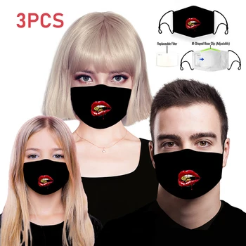 

Red Lips Print Mouth Mask Unisex Reusable Protection Mask Replaceable PM2.5 Filter Paper Anti Dust Mask Windproof Mouth Muffle