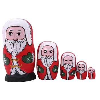 

5PCS Wooden Matryoshka Doll Christams Santa Wooden Russian Nesting Dolls Gift Matreshka Handmade Crafts Home Deracotion