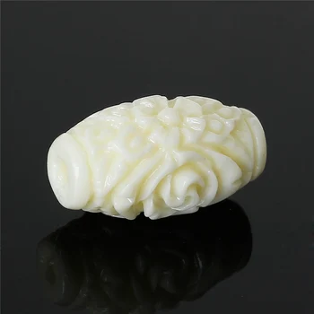 

20 PCs Doreen Box Created Coral Spacer Beads Barrel Cream Color Flower Carved Bead For DIY Jewelry Making 16mm x 9mm,Hole:2mm