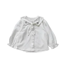 Осенняя хлопковая блузка с длинными рукавами для маленьких девочек, Повседневный Кардиган для девочек, удобная белая блузка с вышитыми лацканами