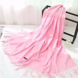 lady Winter Cashmere Scarf Warm Solid Thick Casual Lady Hijab Scarves Pashmina Shawls Wraps Tassel Female Echarpe 2022