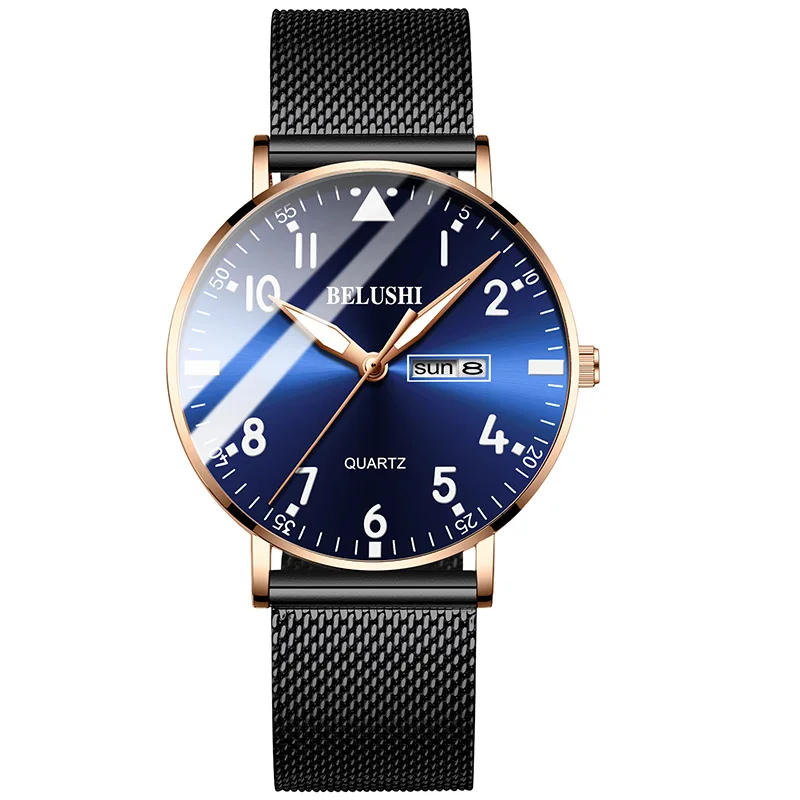 Men Watches Top Famous Luxury Brand Man Business Quartz Watches Men Classic Clock Male Wrist Watches For Men's Wristwatches - Цвет: gold blue mesh