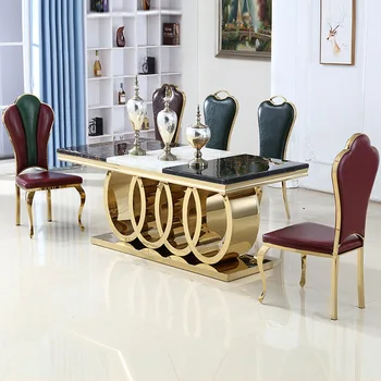 

Light Luxury Modern Stainless Steel Dining Table Golden Table And Chair