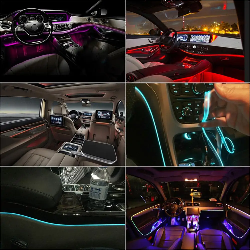 

RGB LED Strips Ambient Light APP Bluetooth Control for Car Interior Atmosphere Light Lamp 8 colors DIY Music 6M Fiber Optic Band