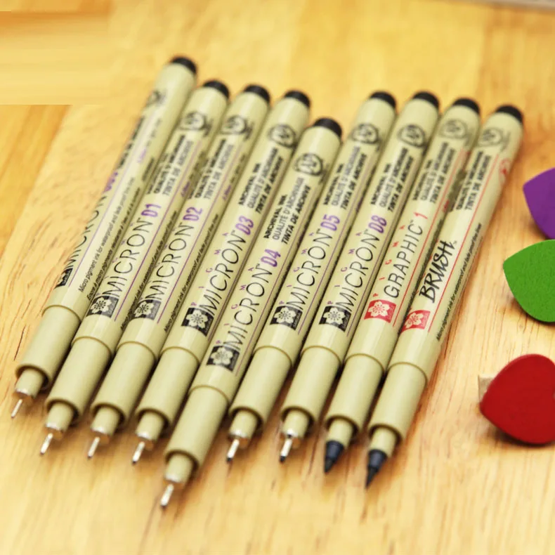 9 шт./лот Sakura Pigma Micron Pen мягкая кисть ручка для рисования маркер 005 01 02 03 04 05 08 1 мм