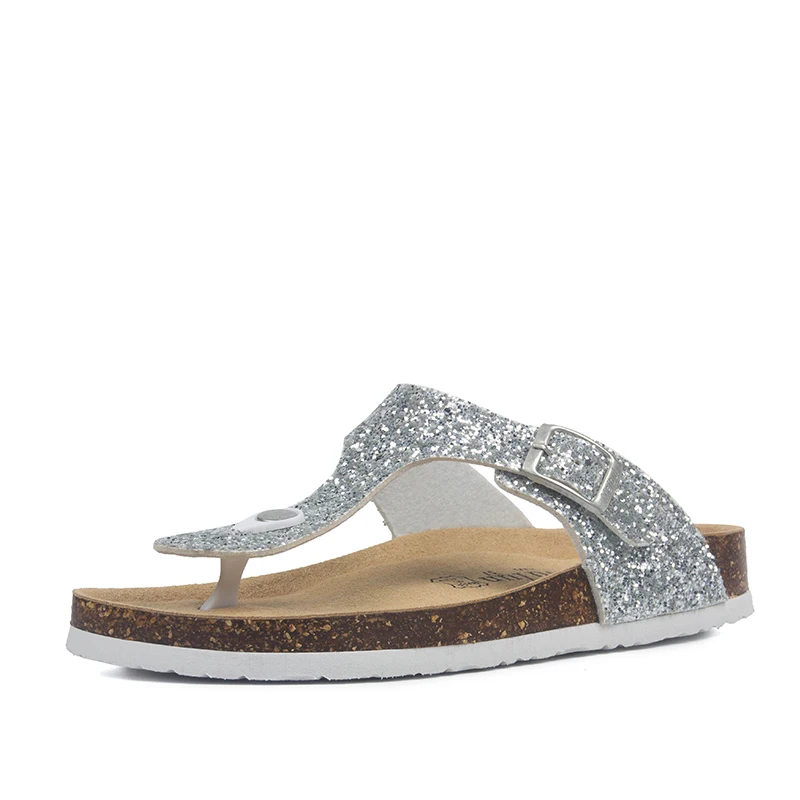 silvery bling Summer Women Cork Slippers PU Leather Woman Sandals Fashion Flip Flops For Women Mule Clogs Slippers Female Footwear - Цвет: silvery bling