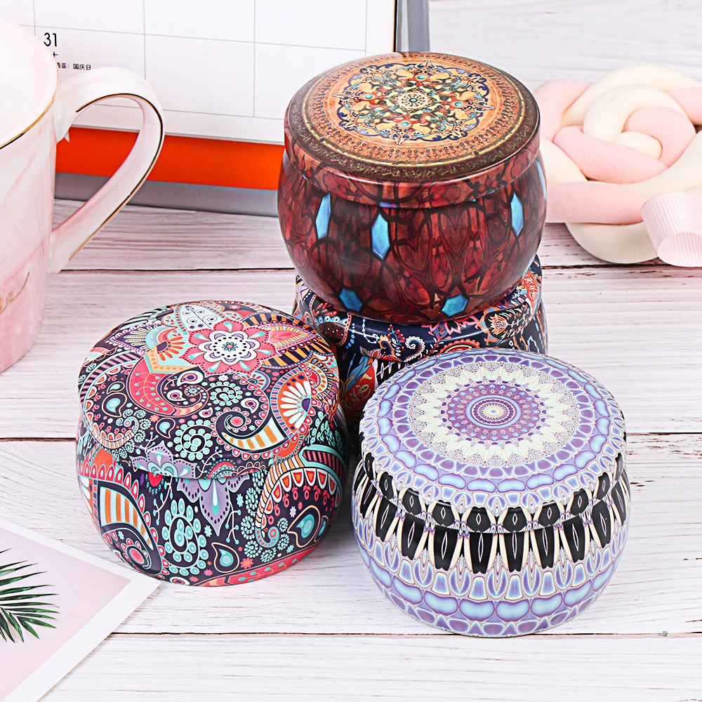 European Vintage Flower Printed Mini Metal Tin Jars Wax Making Candle Container Small Jewelry Candy Storage Pots storage box storage jar storage sets household storage sets