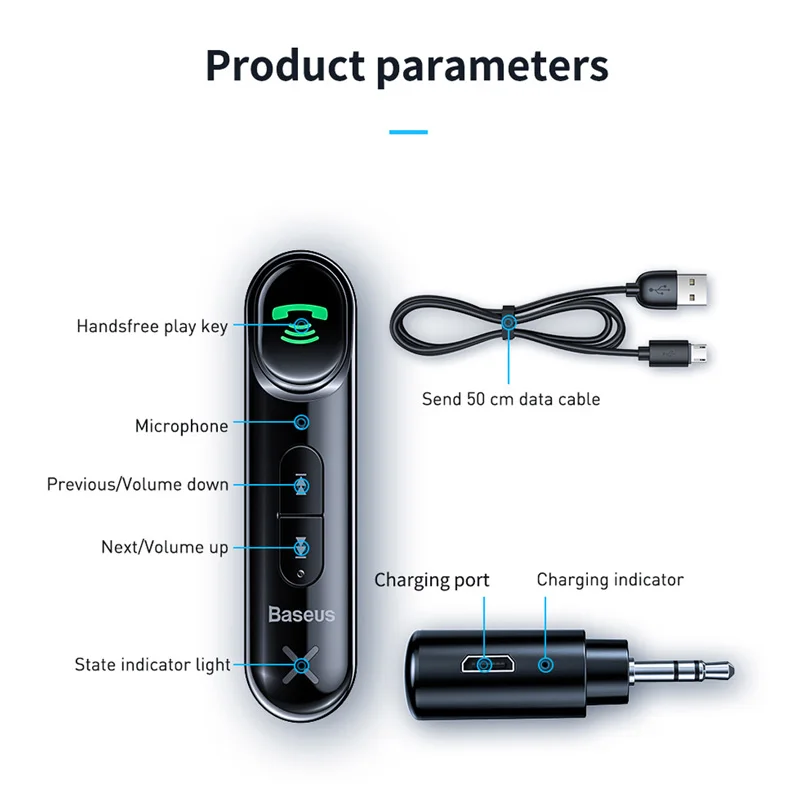 Baseus Bluetooth Receiver 3 5mm Wireless Audio Receiver Auto Bluetooth 5 0 Adapter For Car Speaker Headphone Handsfree With Mic