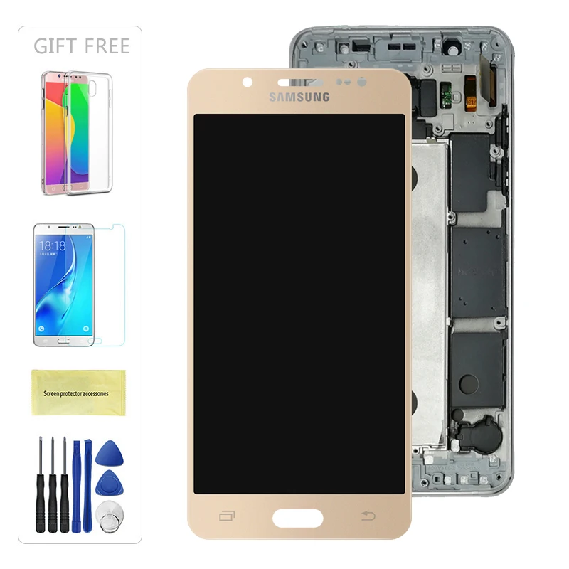 TFT J510 дисплей для samsung Galaxy j5 J510 J500 F FN G Y M H DS кодирующий преобразователь сенсорного экрана в сборе рамка кнопка Home - Цвет: Gold With Frame