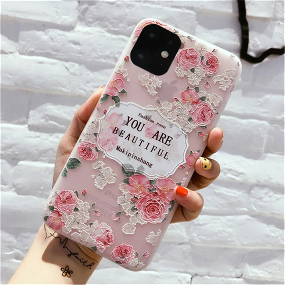 13 case Lovebay Matte Case For iPhone 13 12 11 Pro Max X XR XS Max 6 6s 7 8 Plus 5 SE 3D Art Rose Flower Painting Relief Soft TPU Cover iphone 13 case clear